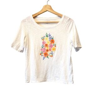 Talbots Petite Short Sleeve Slub Cotton Modal Top Sz Sp‎ White Floral T-Shirt